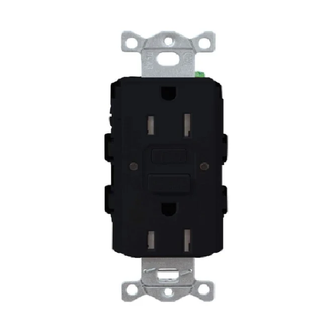 TOMACORRIENTE DÚPLEX GFCI RESISTENTE A LA MANIPULACIÓN DE 15AMP NEGRO 120V